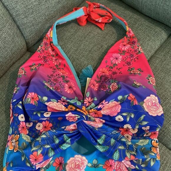 NWT JOHNNY WAS RAINBOW TWIST KEYHOLE ONE PIECE - Picture 7 of 11